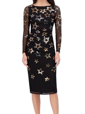 Vince Camuto Black Long Sleeve Star-Embellished Dress